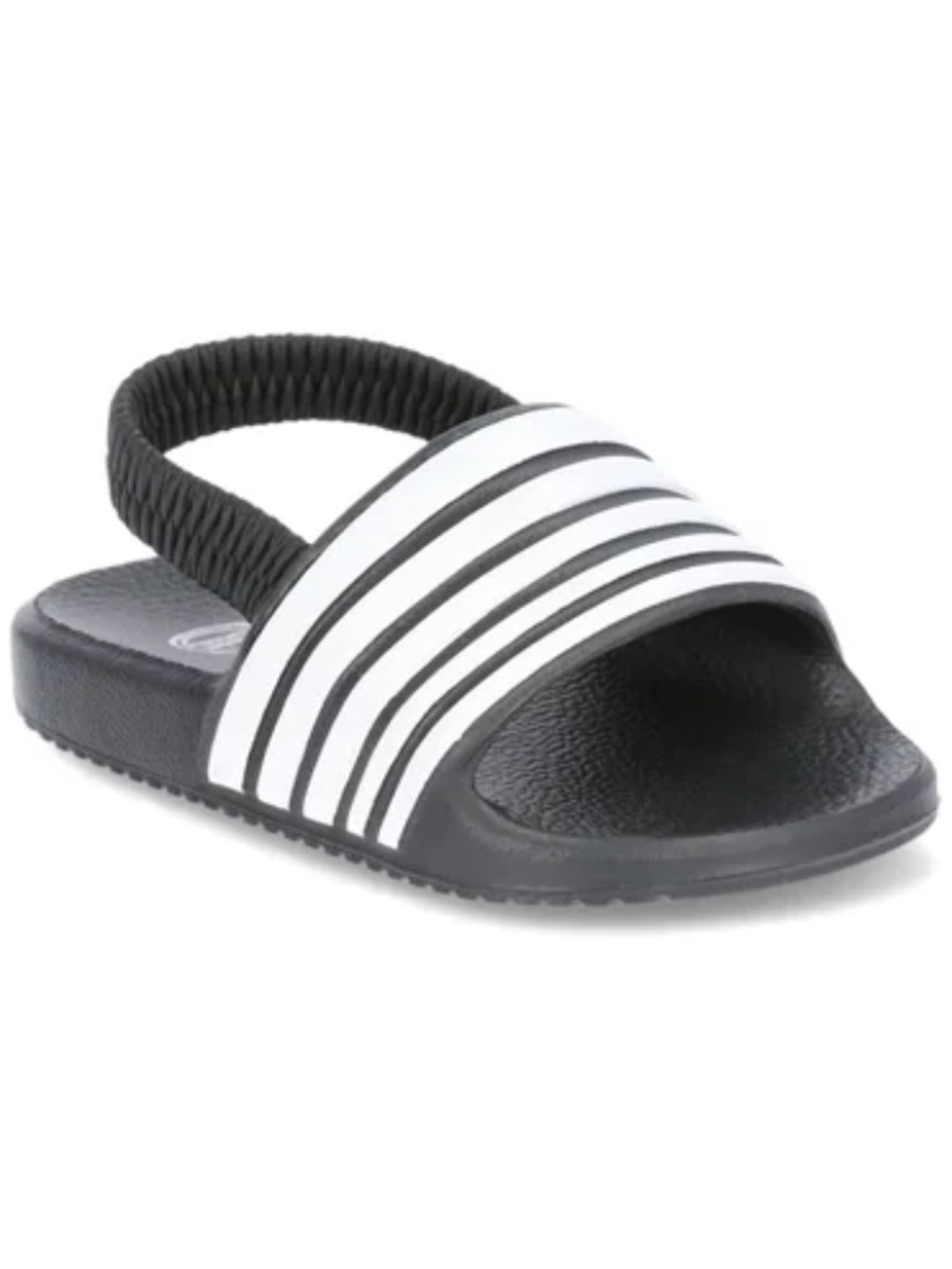 WONDER NATION • TODDLER BLACK + WHITE STRIPED SPORTS SLIDES - 5/6T